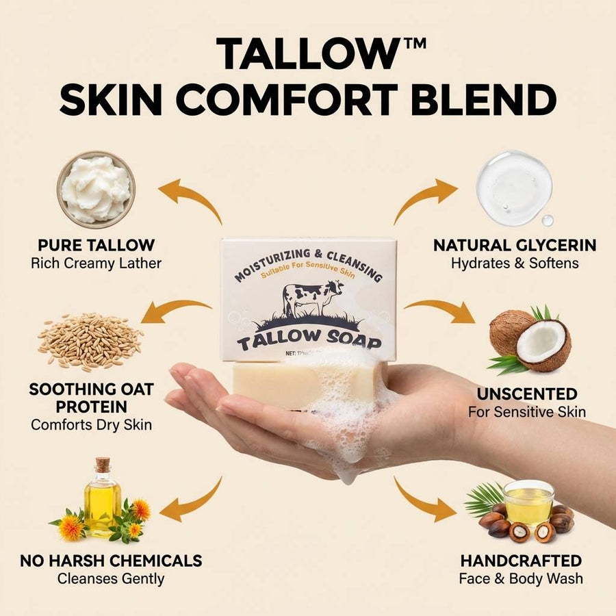 Unscented Beef Tallow Soap Bar for Soft, Comfortable Skin